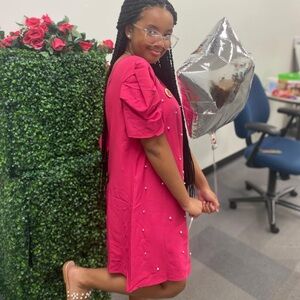 Pink Dress with Pearl Accents